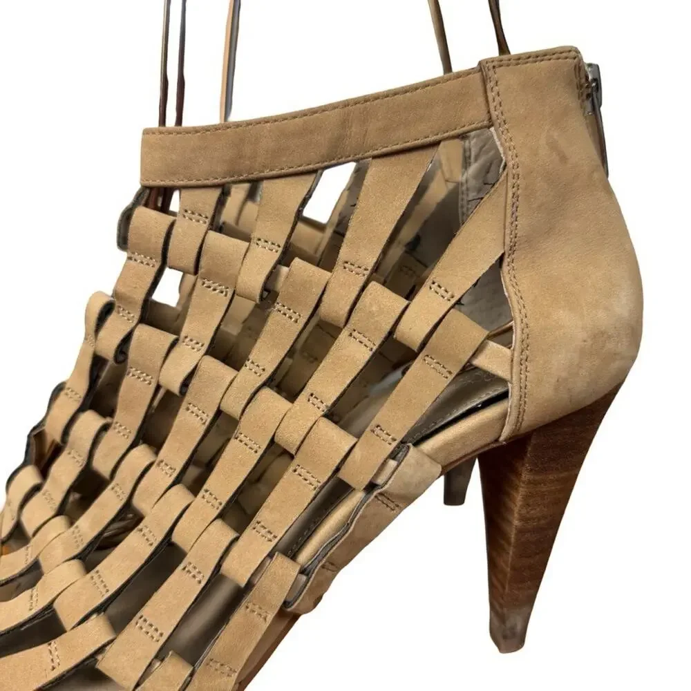 Vince Camuto Aventha Leather Cage Style High Heels Peep Toe Shoes Beige sz 7.5
